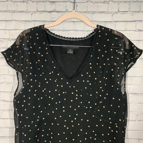 Apostrophé Black/Cream Polka Dot SS Top Size 12 - Picture 2 of 6